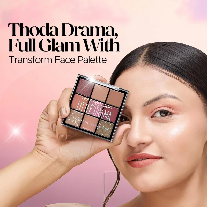 Hilary Rhoda Transform Face Palette | All-in-One | 9 Eyeshadows, 2 Blushes, Highlighter & Contour | Matte + Shimmer Finish | Highly Pigmented | Travel Friendly Makeup Kit (Soft Glam - Shade 01) – 18g thumbnail 3